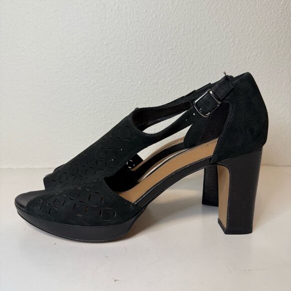 Clark’s Jenness Energy Platform Cutout Peep Toe Heeled Sandals Size 8.5 - Picture 1 of 10